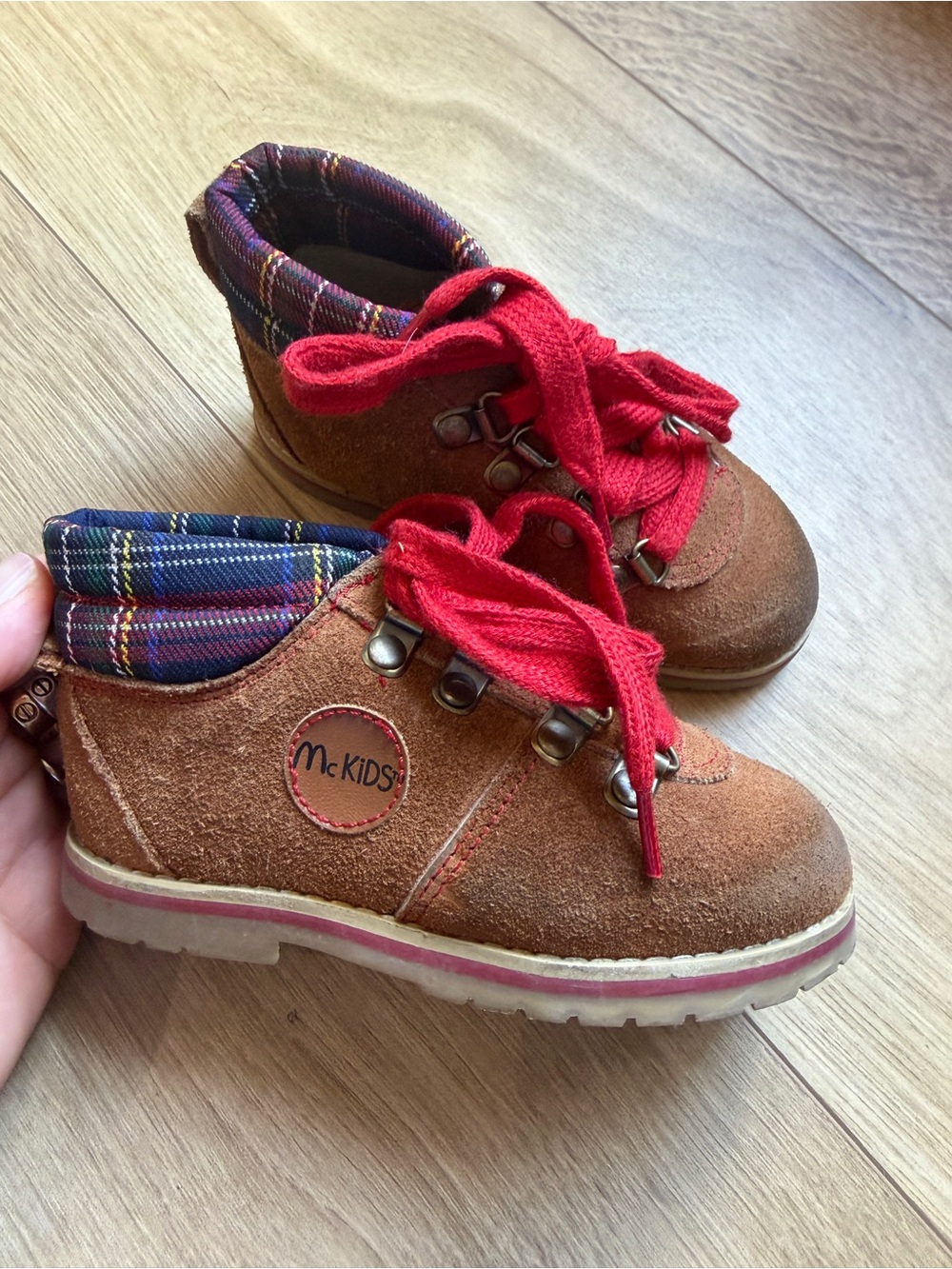 McDonald's vintage Brown Suede Kids Boots with Red Laces